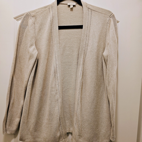 Talbots Open Front Cardigan Sweater Size M Neutral Cotton Blend Lightweight - Picture 2 of 6